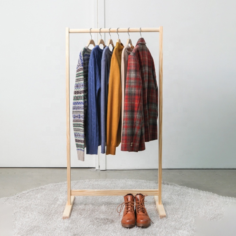 Clothes Laundry Rack Garment Rack Hanger Shelf Closet Organizer Storage Holders & Racks Floor Standing Wood Single Simple 60