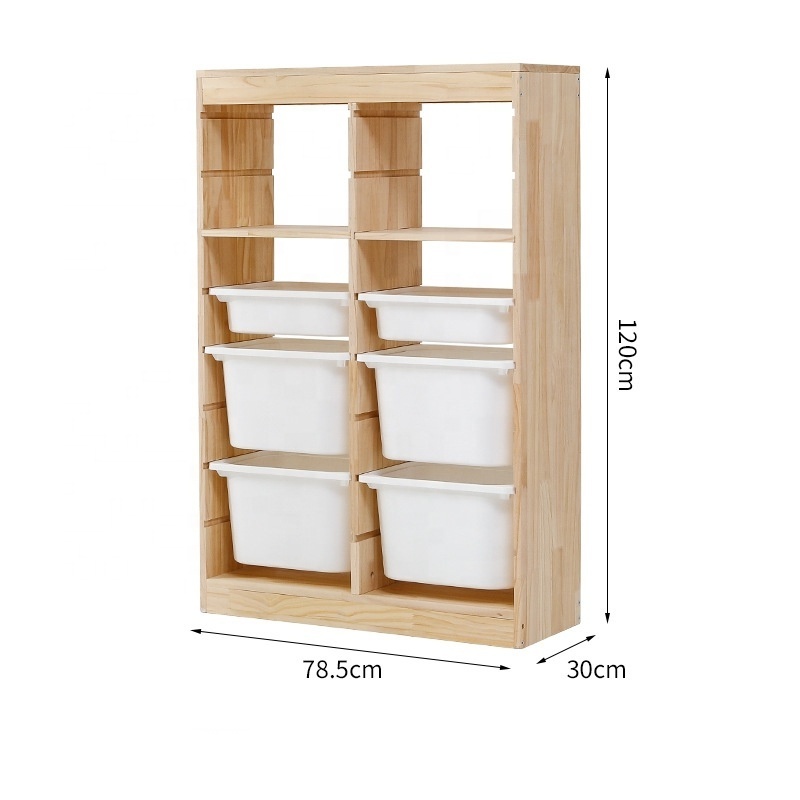 Kids Furniture Baby Room Solid Wooden Toys Books Storage Cabinets and Bookcase with Plastic Storage Box