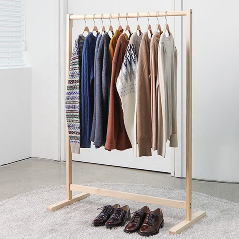 Clothes Laundry Rack Garment Rack Hanger Shelf Closet Organizer Storage Holders & Racks Floor Standing Wood Single Simple 60