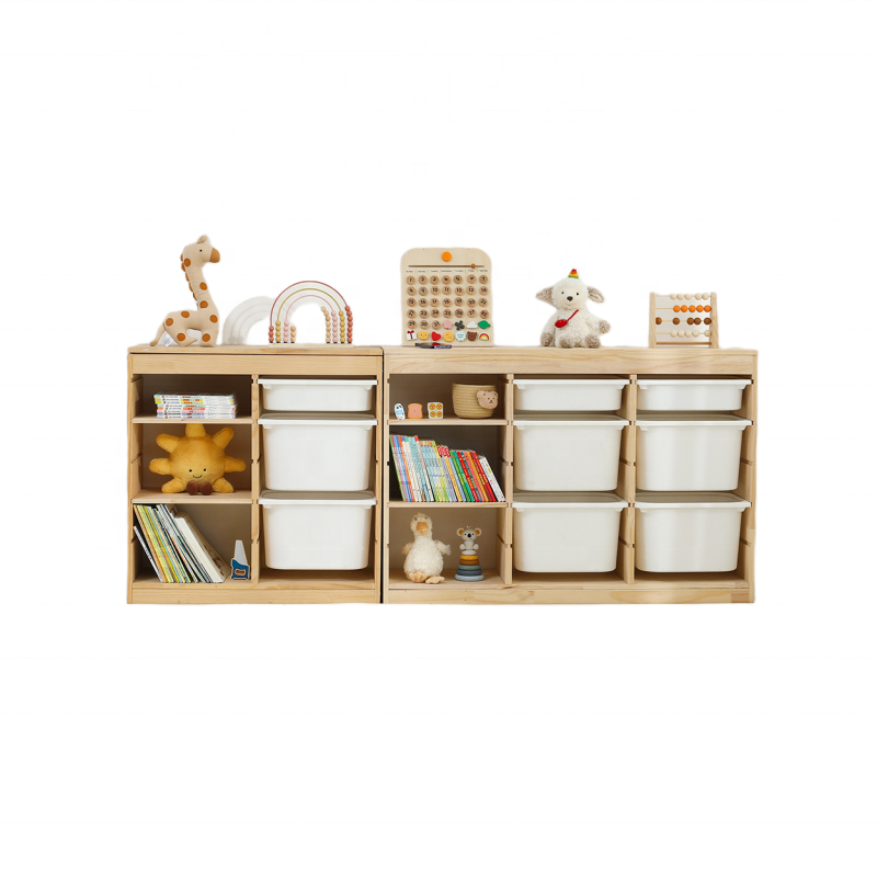 Living Room Kindergarten Wooden Storage Shelf Toys Organizer Kids Furniture Books Cabinets Plastic Storage Bin