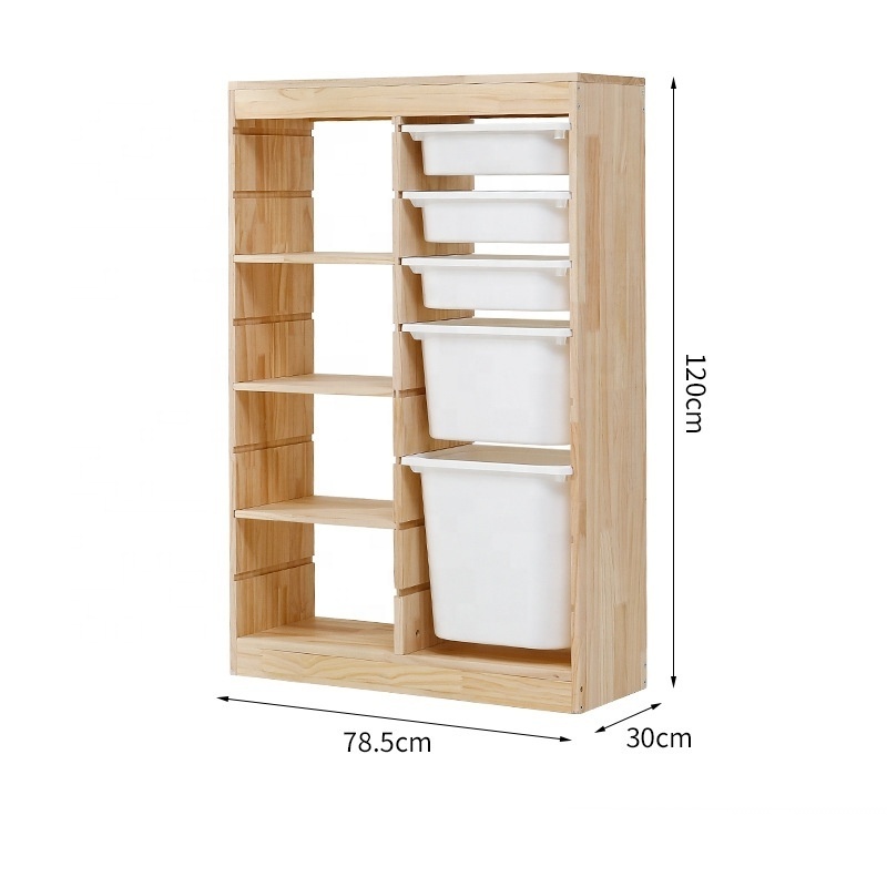 Kids Furniture Baby Room Solid Wooden Toys Books Storage Cabinets and Bookcase with Plastic Storage Box