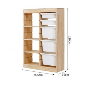 Kids Furniture Baby Room Solid Wooden Toys Books Storage Cabinets and Bookcase with Plastic Storage Box