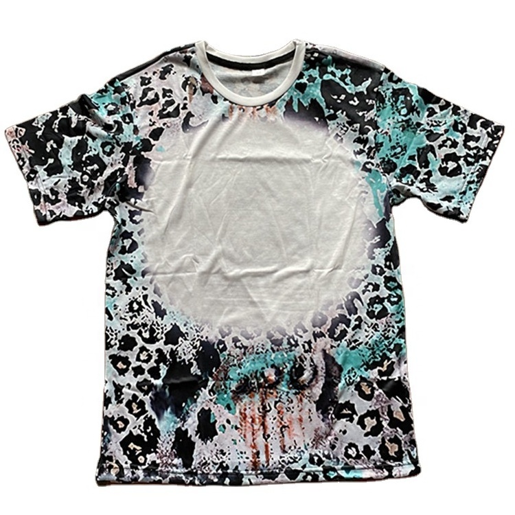 Wholesale Custom Sublimation Western Sunflower Leopard Print Tee Shirt Men Women Unisex Faux Bleached Middle Body Blank Shirt