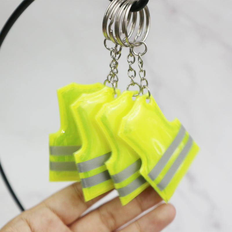 Uniform Shape Plastic Lime Green reflective Keychain with Ring