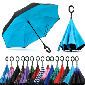 Custom Logo Printed Double Fabric C shape Handle Reverse Rain Umbrella