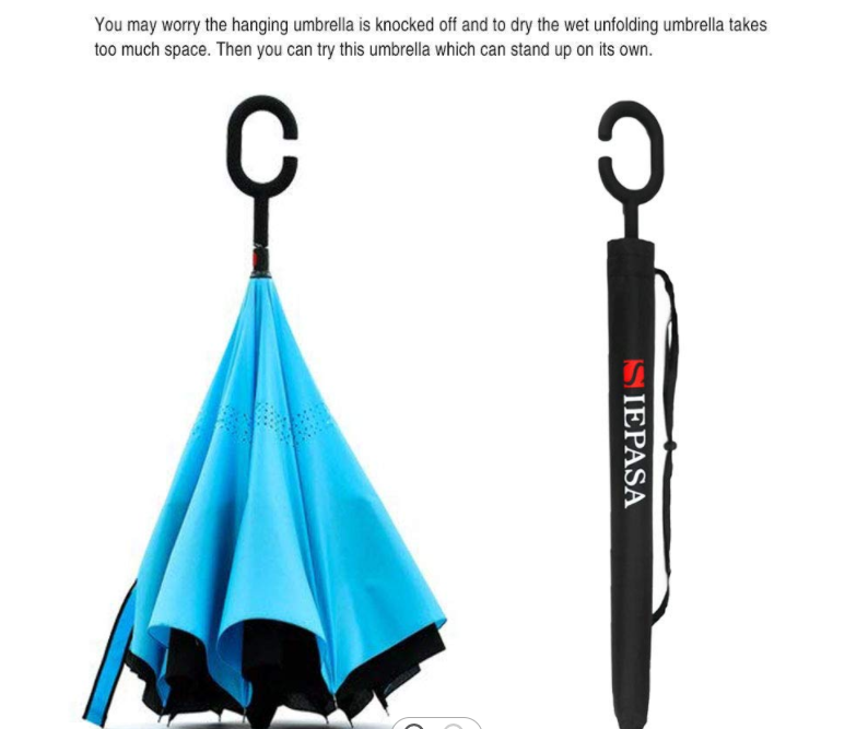 Custom Logo Printed Double Fabric C shape Handle Reverse Rain Umbrella