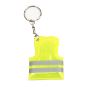 Uniform Shape Plastic Lime Green reflective Keychain with Ring