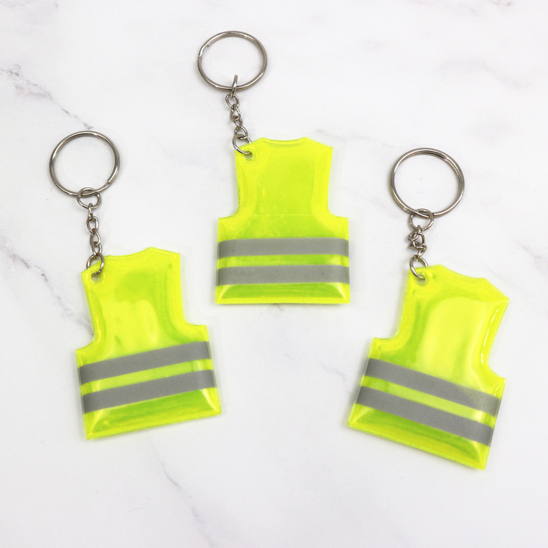 Uniform Shape Plastic Lime Green reflective Keychain with Ring