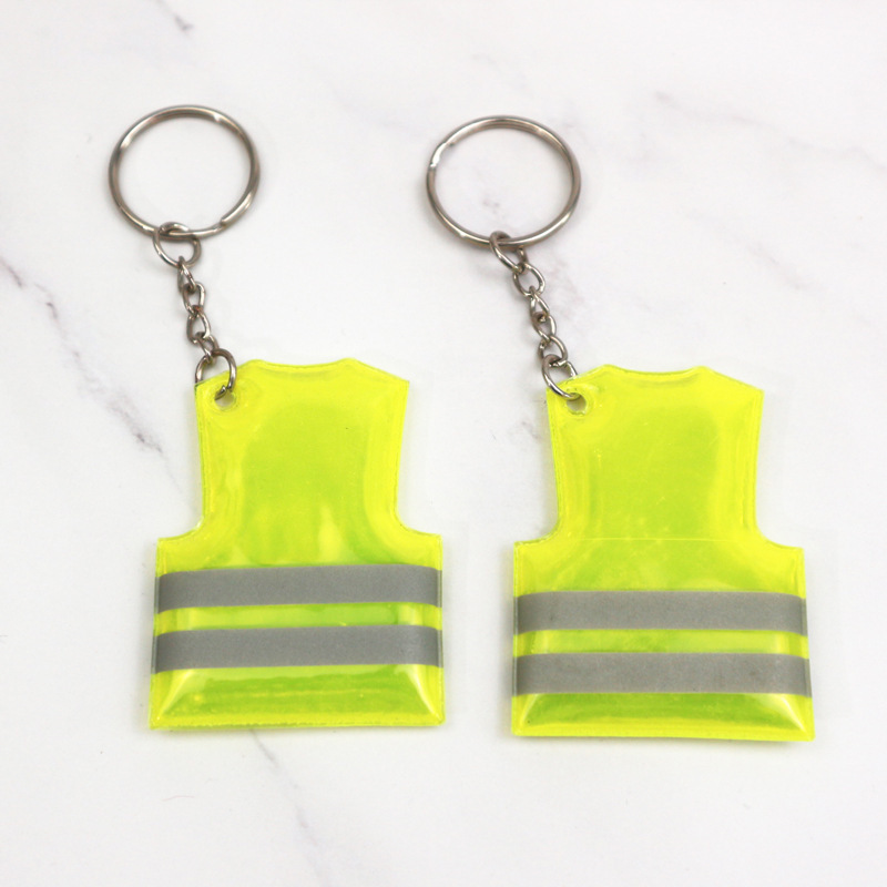 Uniform Shape Plastic Lime Green reflective Keychain with Ring