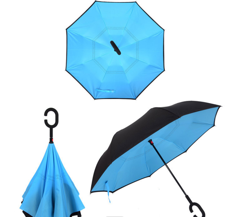 Custom Logo Printed Double Fabric C shape Handle Reverse Rain Umbrella