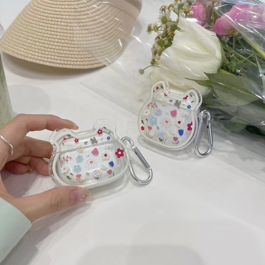 2024 Factory direct earphone flower case silicone earphone clear case wireless earphone transparency case for airpod Generation4