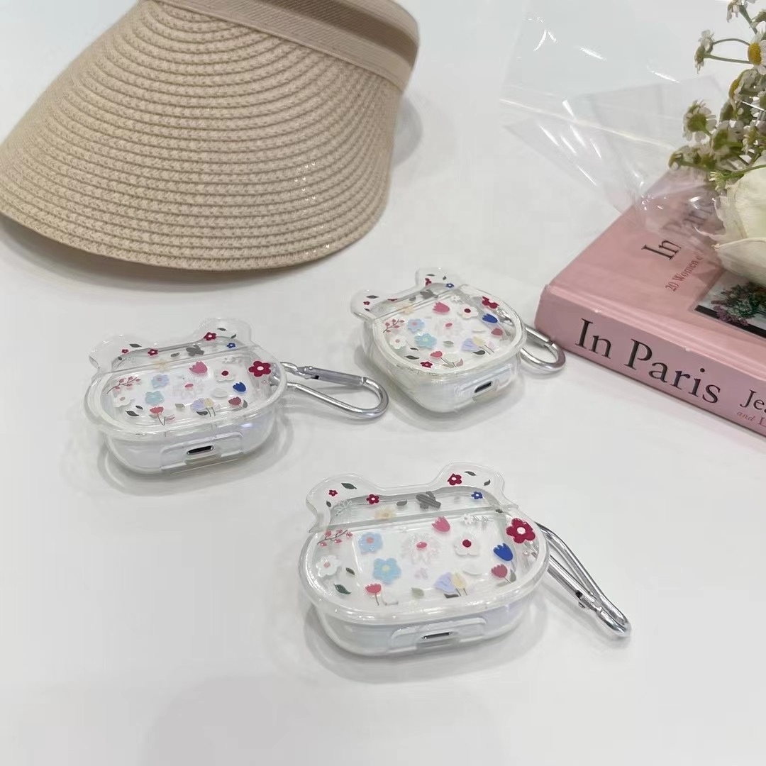 2024 Factory direct earphone flower case silicone earphone clear case wireless earphone transparency case for airpod Generation4