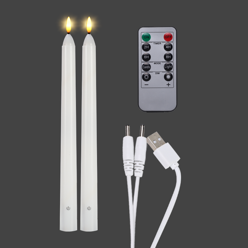 Wedding Favors Rechargeable Touch Button 10 inch Plastic 3D Flameless LED Taper Flickering Candles with Remote Control And Timer