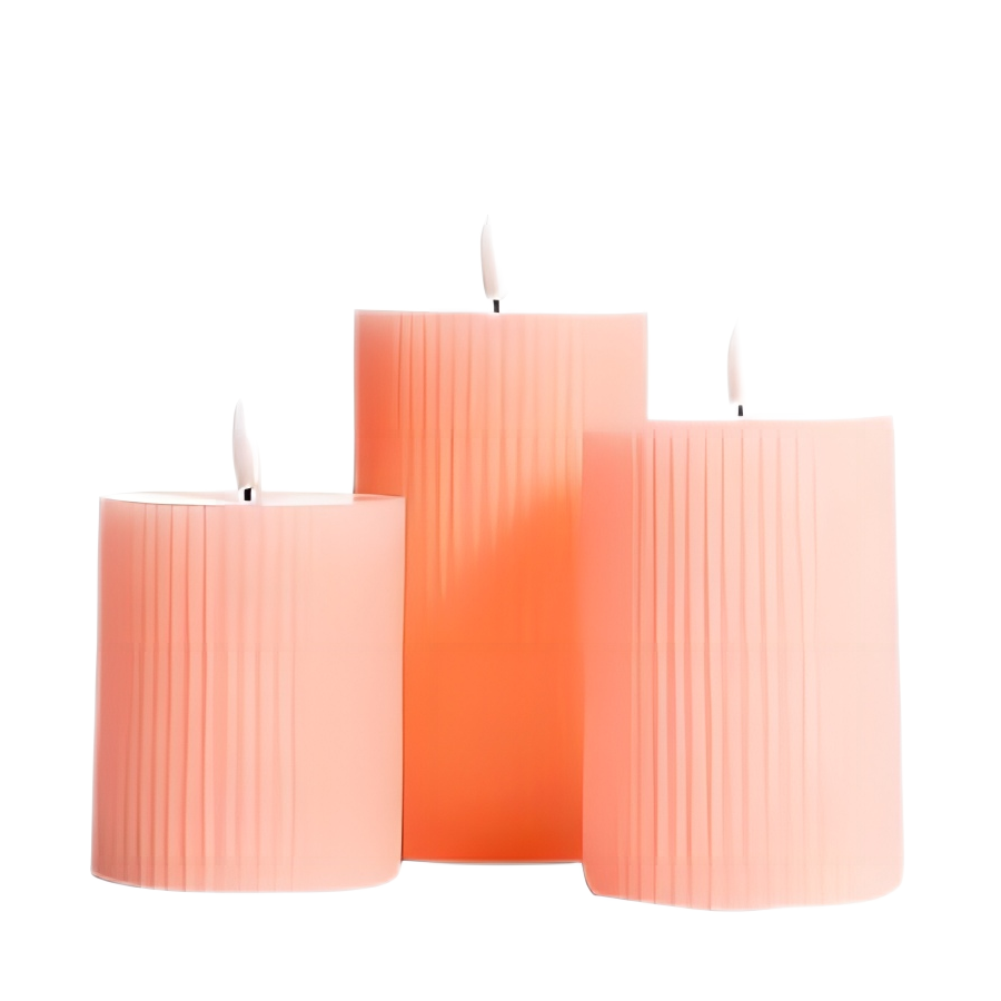 Vertical Strip Pink Ivory Pillar Wax Timer Home Wedding Party Decoration Lamp Remote Control 3d Real Flame Flameless LED Candle