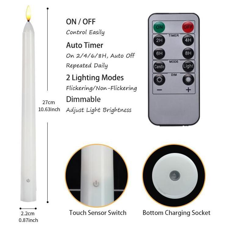 Set-6 LED Taper Candle Twinkling Wedding Christmas Decoration Rechargeable Remote Controlled LED Dinner Candles