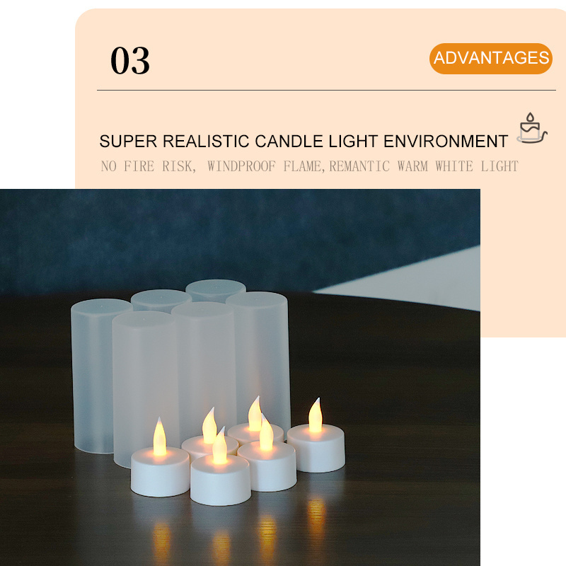 BSCI Factory Direct Sale Remote Control 6pcs/set Timer Dimmer Rechargeable Led Tea Light Candles Flameless Flickering