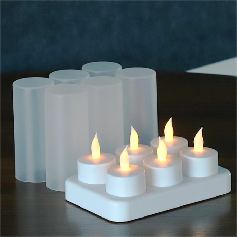 BSCI Factory Direct Sale Remote Control 6pcs/set Timer Dimmer Rechargeable Led Tea Light Candles Flameless Flickering