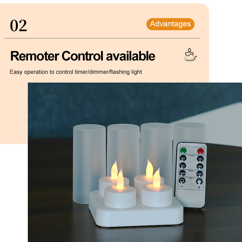 Ultra Long On Time Timer Remote Control Set Of 4 Fickering Flameless  Rechargeable Tea Lights Led Candle Light