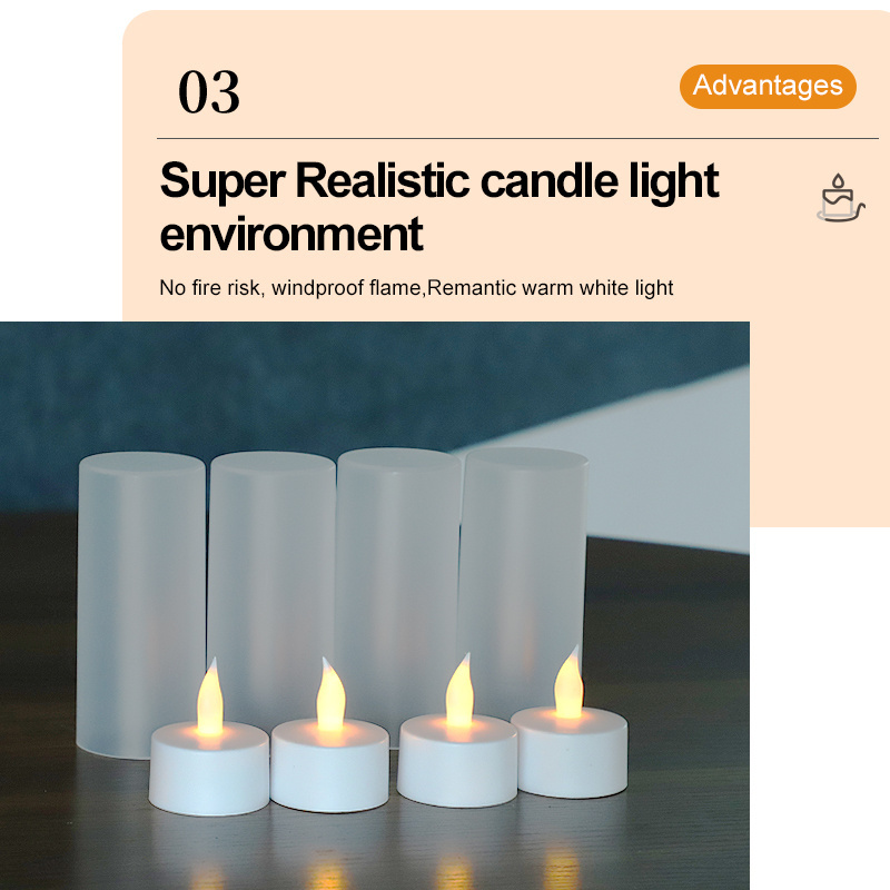 Ultra Long On Time Timer Remote Control Set Of 4 Fickering Flameless  Rechargeable Tea Lights Led Candle Light