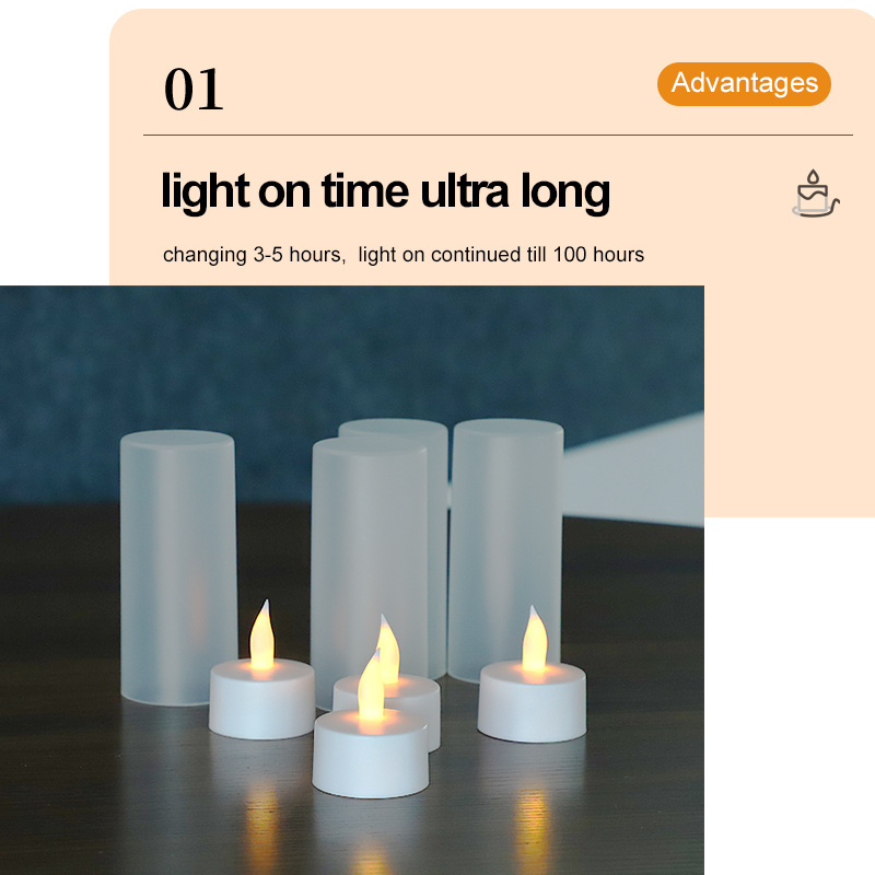 Ultra Long On Time Timer Remote Control Set Of 4 Fickering Flameless  Rechargeable Tea Lights Led Candle Light