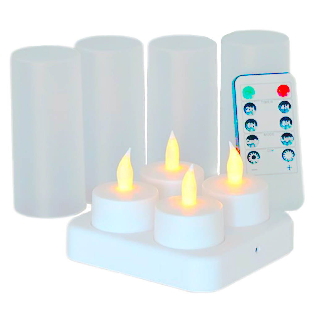 Ultra Long On Time Timer Remote Control Set Of 4 Fickering Flameless  Rechargeable Tea Lights Led Candle Light