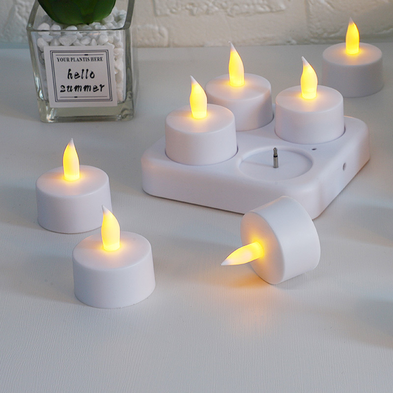 Timer Remote Control Set Of 4 Fickering Flameless  Rechargeable Tea Lights Led Candle Light