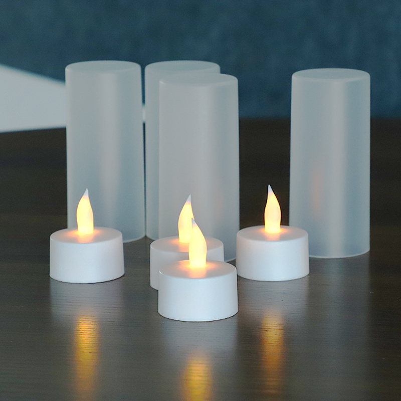 Set of 4 Rechargeable Candles Flameless Flickering LED Tea Lights with Remote & Timer and White Base For Table Decoration