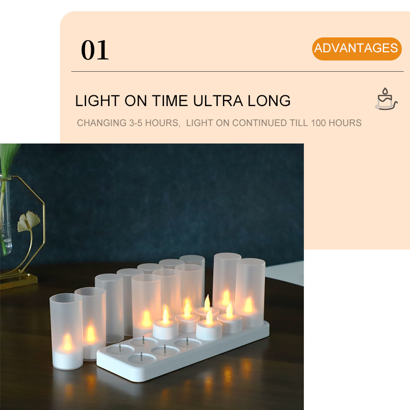 CE ROHS 12pcs 3D Real Flame Remote Control  Fickering Flameless Rechargeable Led Tea Light Candles