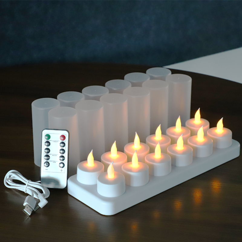 CE ROHS 12pcs 3D Real Flame Remote Control  Fickering Flameless Rechargeable Led Tea Light Candles