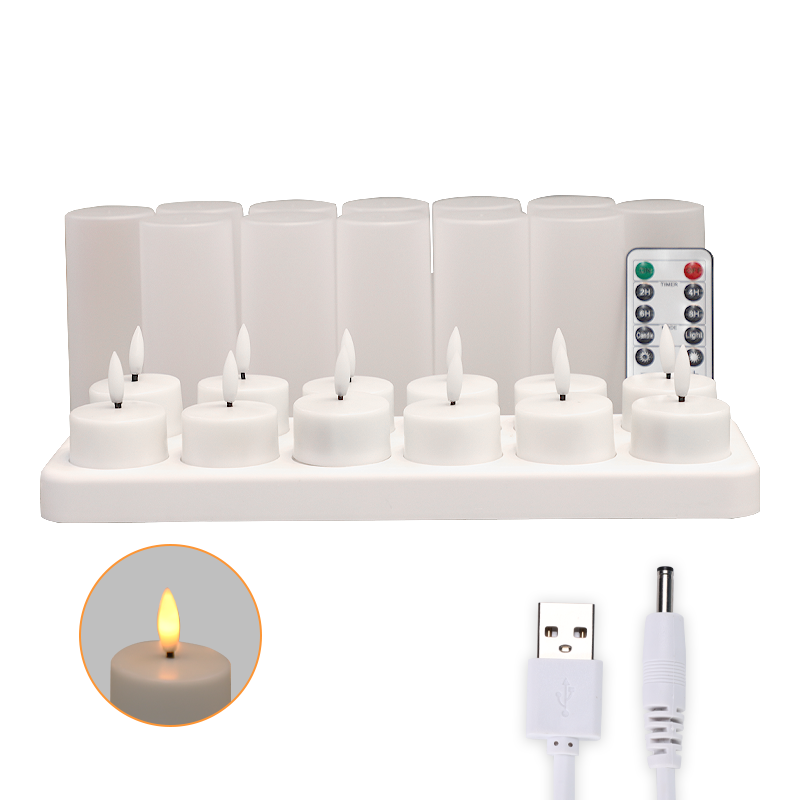 12pcs Remote Control 3D Black Wick Flickering Flameless Wedding Table Rechargeable Led Tea Light Candles Tealight