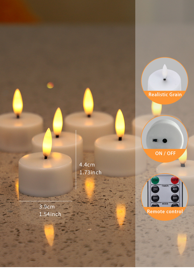 12pcs Remote Control 3D Black Wick Flickering Flameless Wedding Table Rechargeable Led Tea Light Candles Tealight