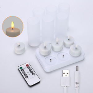 Wholesale Home Warm Light Set Of 6 3D Real Flameless USB Cable Charging Rechargeable LED Tea Light Candle