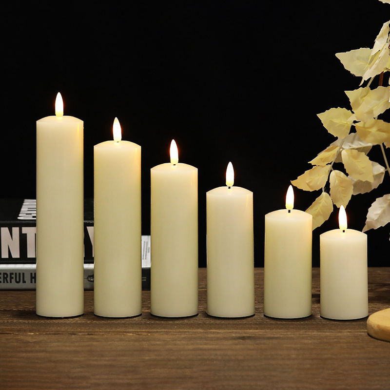 Battery Operated Ivory Color 3D Bullet Candle Wick Real Flame Wax Led Flameless Flicking Candles For Wedding Table Decoration