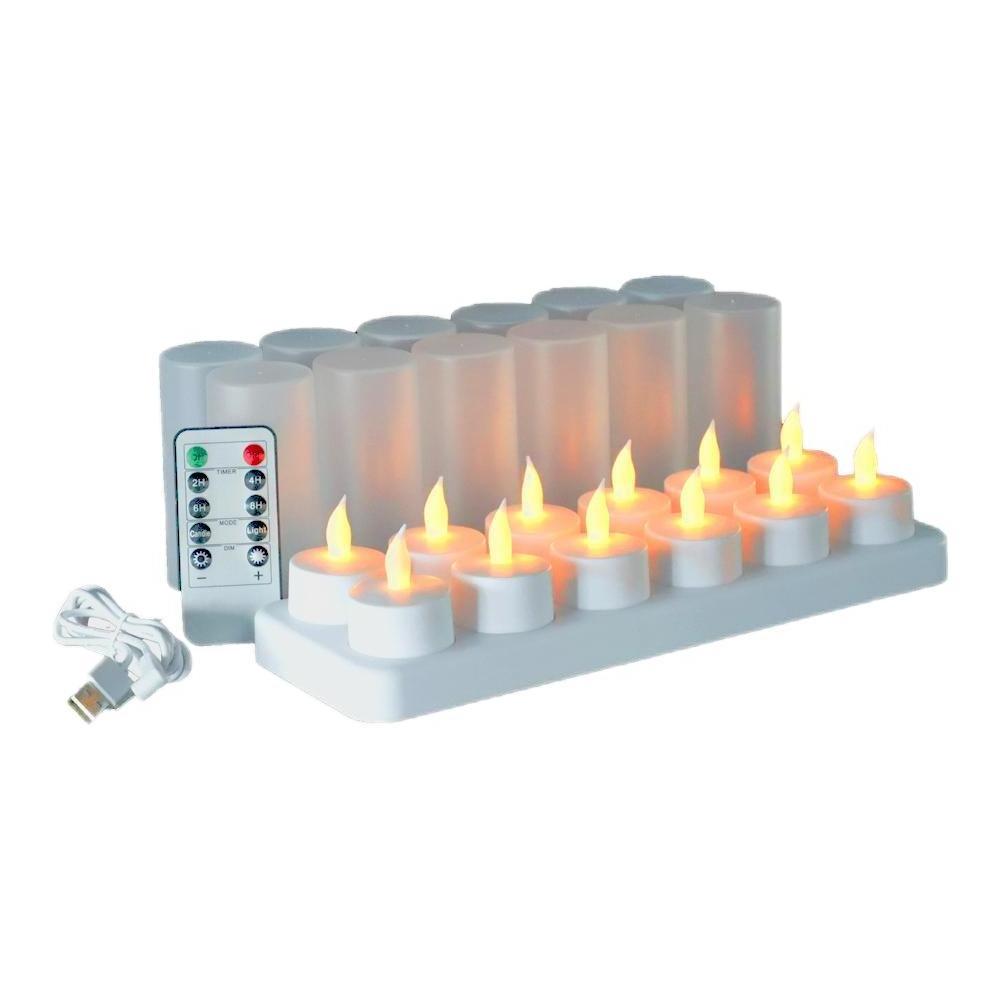 12pcs/set Flameless Tea Light Candles Tealight Set Flickering Dinner Light Rechargeable Led Candle