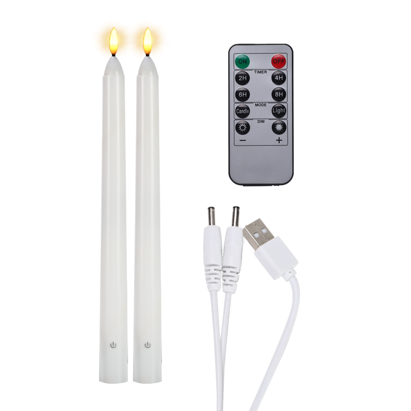 Wedding Decoration 3D Real Flame LED Light Rechargeable Battery Touch Remote Control Operated Flameless Plastic Taper Candle