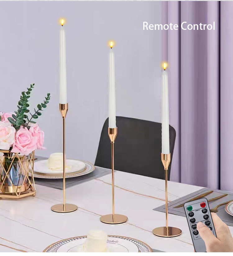 New Design 3D Real Flame Long Plastic LED Candle Stick 10 Key Remote Control Rechargeable LED Taper Candle