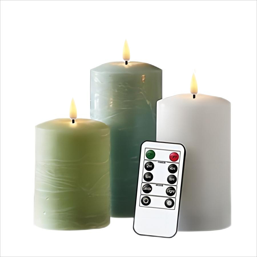 Remote Control Personalized Color Rustic Textured Fake Votive 3D Wick Real Wax flickering Flameless LED Pillar Candles