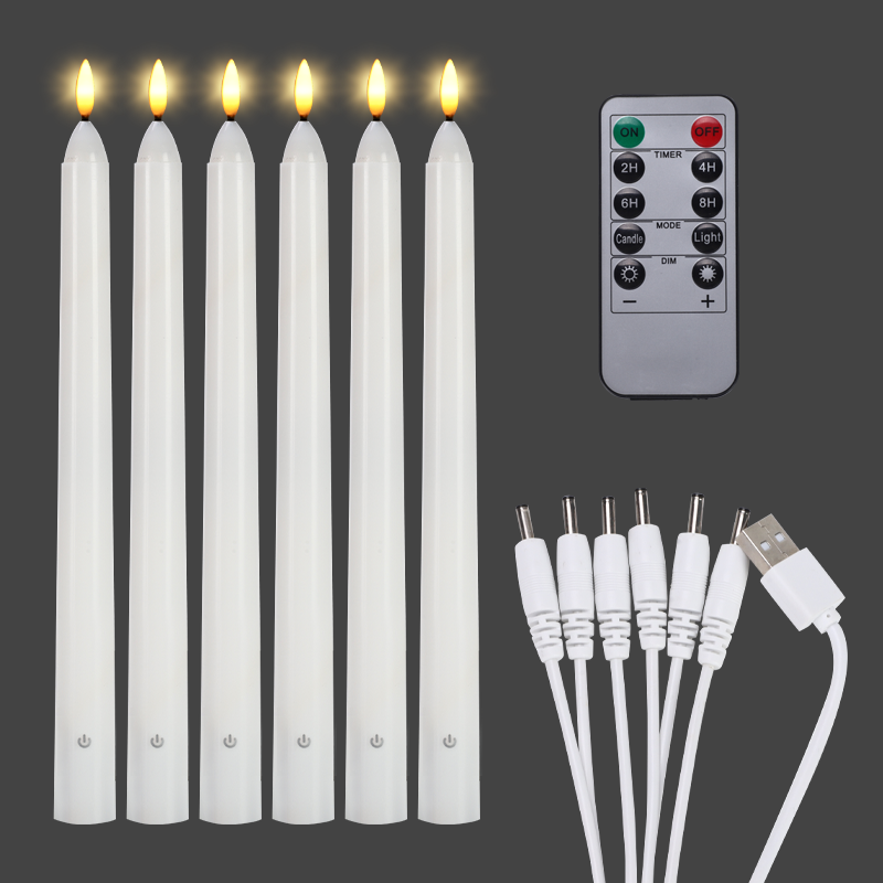 Wedding Decoration 3D Real Flame LED Light Rechargeable Battery Touch Remote Control Operated Flameless Plastic Taper Candle