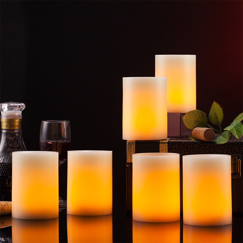 Battery Operated Fiber Optic LED Candle Set of 6 Flameless Candles D7.5xH10cm Real Wax Pillar Flickering Remote Control Candle