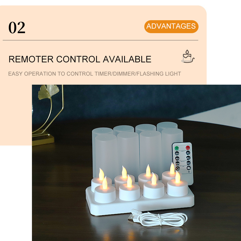 New Arrival Ultra Long Working Time CE ROHS Remote Control Set Of 8 Fickering USB Rechargeable Led Flameless Tealight Candles