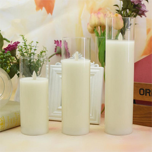 Battery Operated 3D Real Flame Wax + Glass Led Flameless Flicking Candles Wedding Favor Party Table Decoration