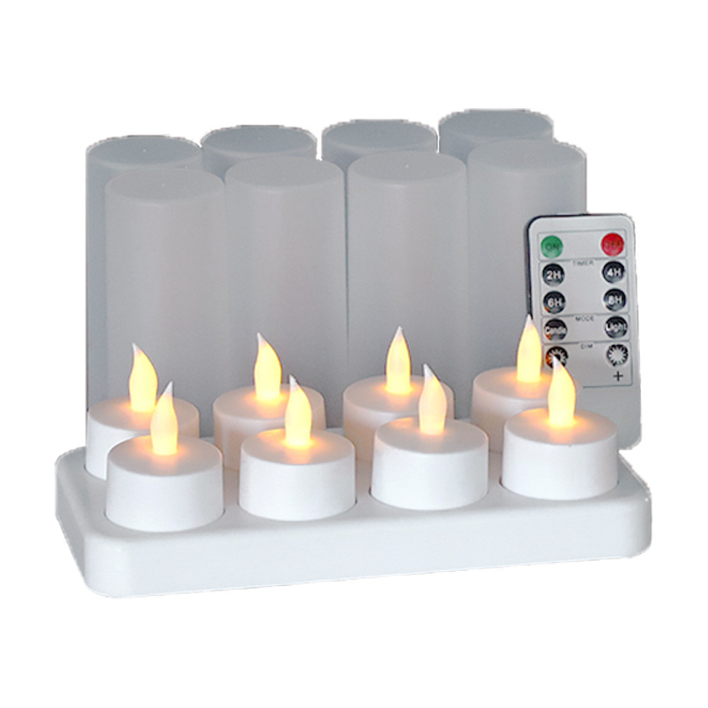 New Arrival Ultra Long Working Time CE ROHS Remote Control Set Of 8 Fickering USB Rechargeable Led Flameless Tealight Candles