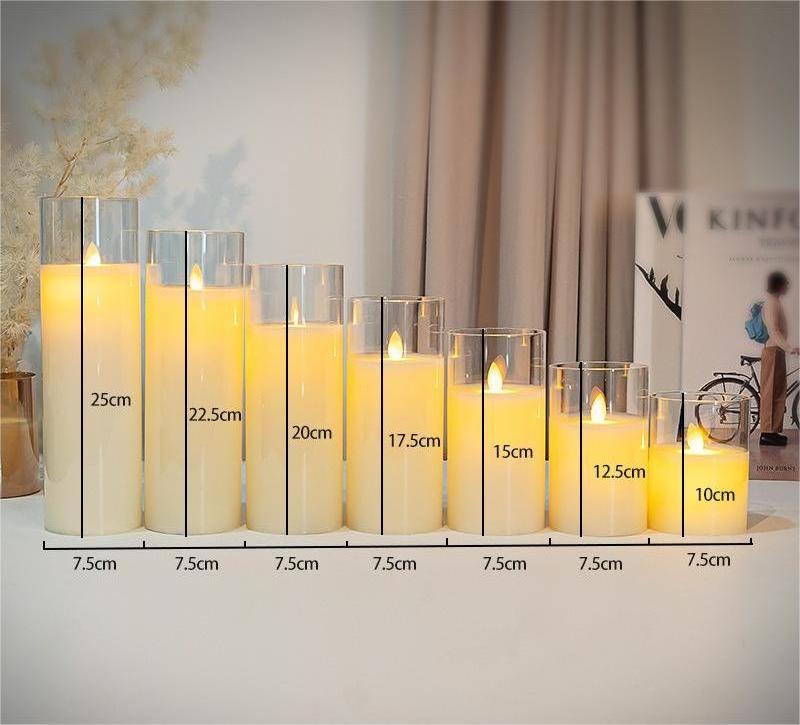 Battery Operated 3D Real Flame Wax + Glass Led Flameless Flicking Candles Wedding Favor Party Table Decoration