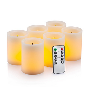 Battery Operated Fiber Optic LED Candle Set of 6 Flameless Candles D7.5xH10cm Real Wax Pillar Flickering Remote Control Candle