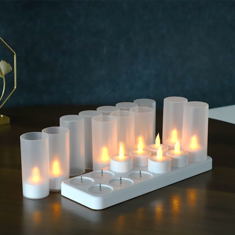 Set Of 12 Remote Control Flameless Led Tea Light Candles Warm Flashing Light Tea Rechargeable Canlde Light Set