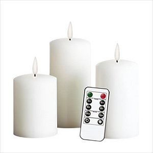 Vertical Strip Pink Ivory Pillar Wax Timer Home Wedding Party Decoration Lamp Remote Control 3d Real Flame Flameless LED Candle