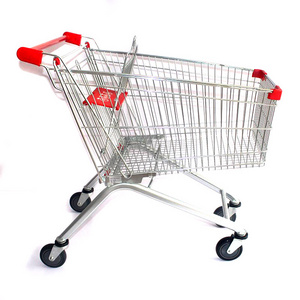 High Quality Steel Bar Metal Foldable Shopping Supermarket Trolley With Four Wheel