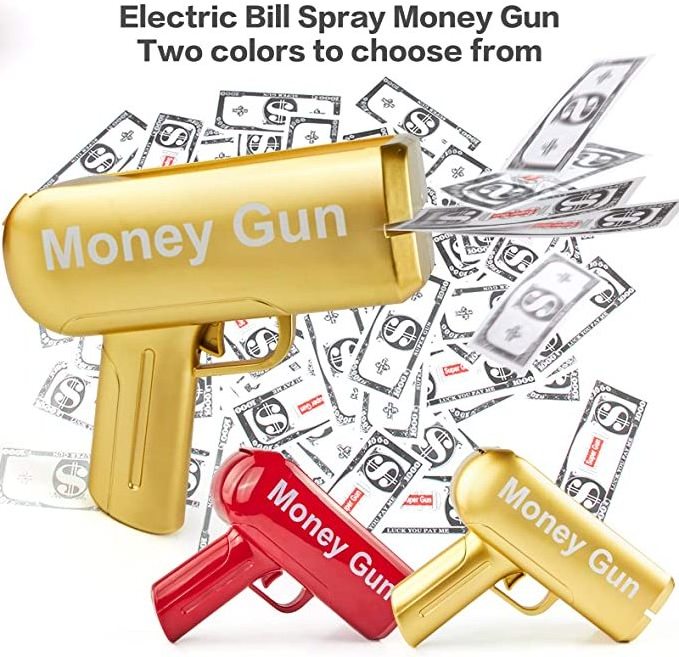 NEW Money Spray Gun Toys Gold Cash Flying Latest Paper Party Money Shooter Gun for Game