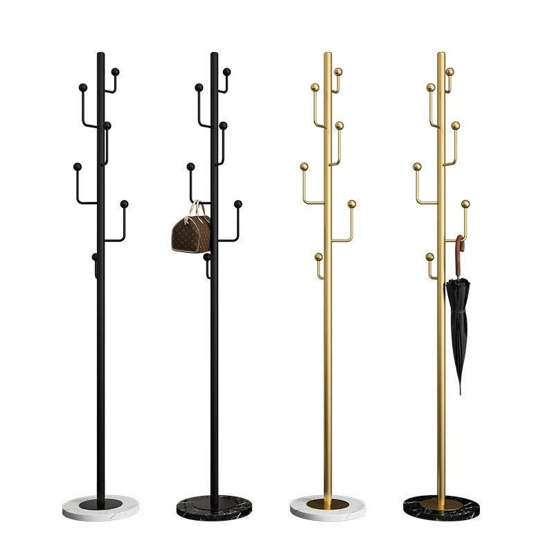 Metal Vintage Gold Coat Rack Free-standing Modern Coat Stand Tree with 6 Hooks Marble Base Hat & Coat Cactus Shape Hanger