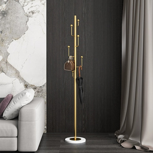 Metal Vintage Gold Coat Rack Free-standing Modern Coat Stand Tree with 6 Hooks Marble Base Hat & Coat Cactus Shape Hanger